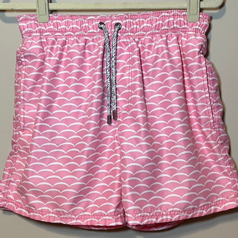 The Endless Summer Swim Trunks Pink White Scallop Wave Print Small